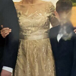 Teri Jon Embordered Lace Gown in Gold